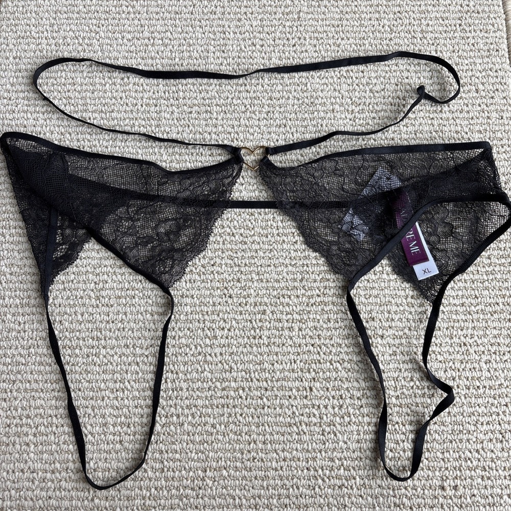 Adore Me Women's Strappy Danielle Crotchless Bikini Panty black XLarge NWT